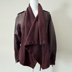 Jolt Maroon Drape Front Vegan Leather Jacket